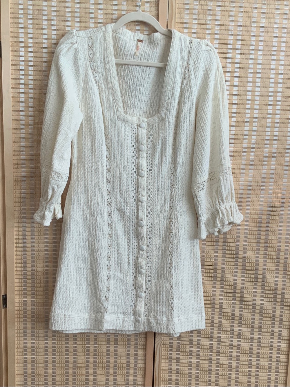 Free People Ivory Crochet Button-Front Mini M